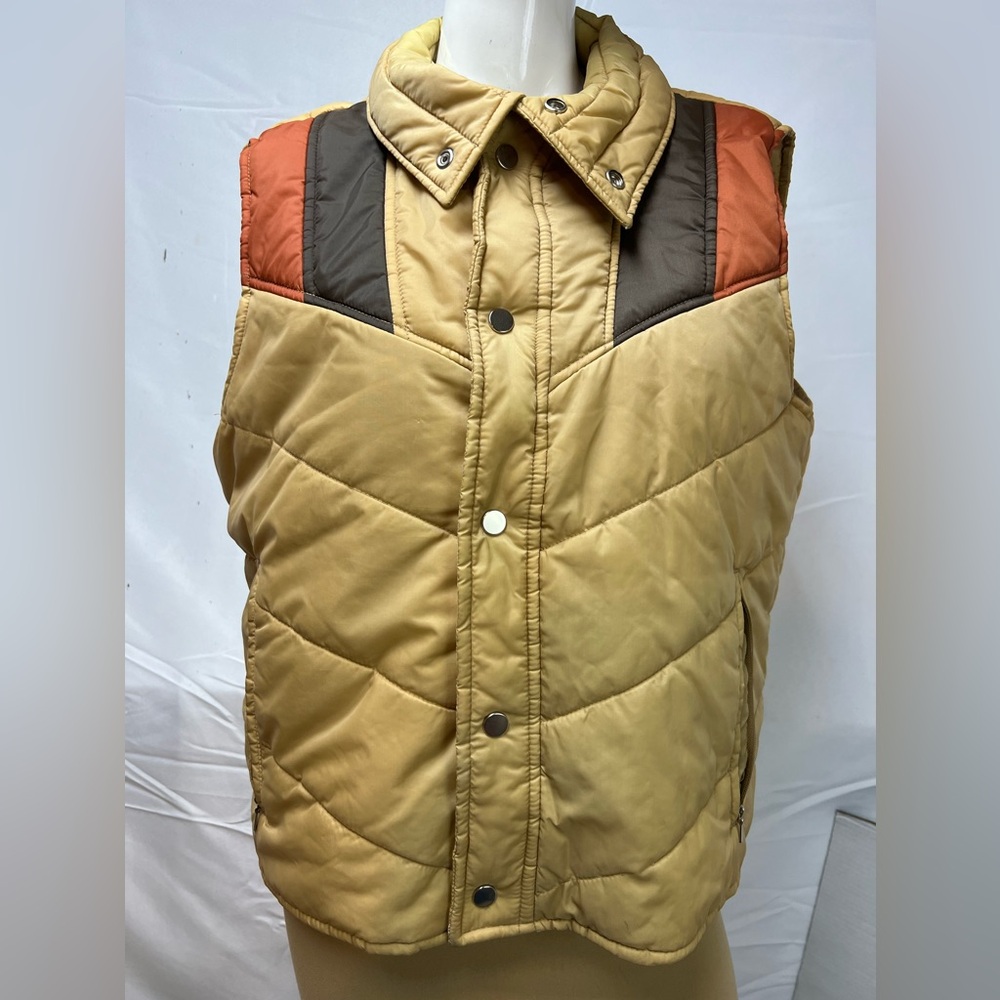 Vintage 70s Sears Men’s M Brown Retro Puffer Vest Insulated - Picture 7 of 9